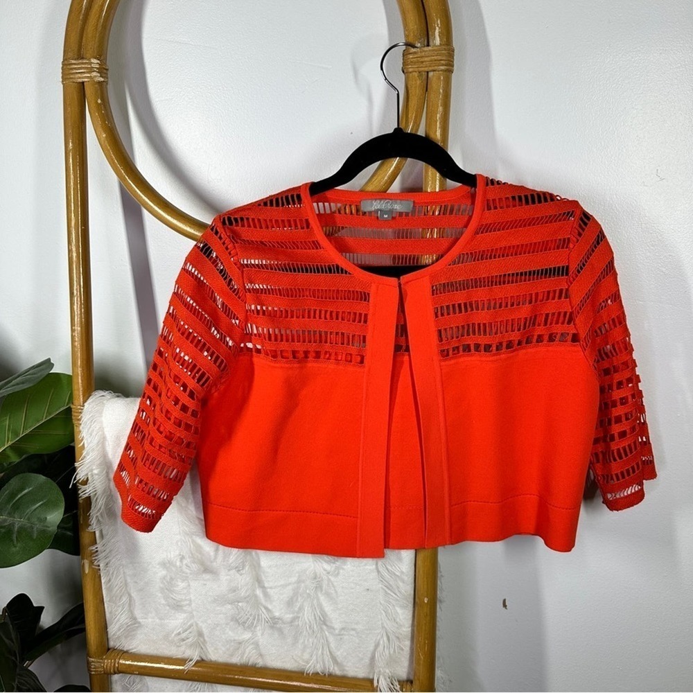 Lela Rose Red Short Sleeve Cropped Sweater sz M